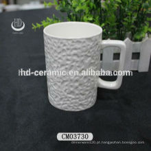 9oz caneca de café cerâmica com alça quadrada, caneca de cerâmica em relevo